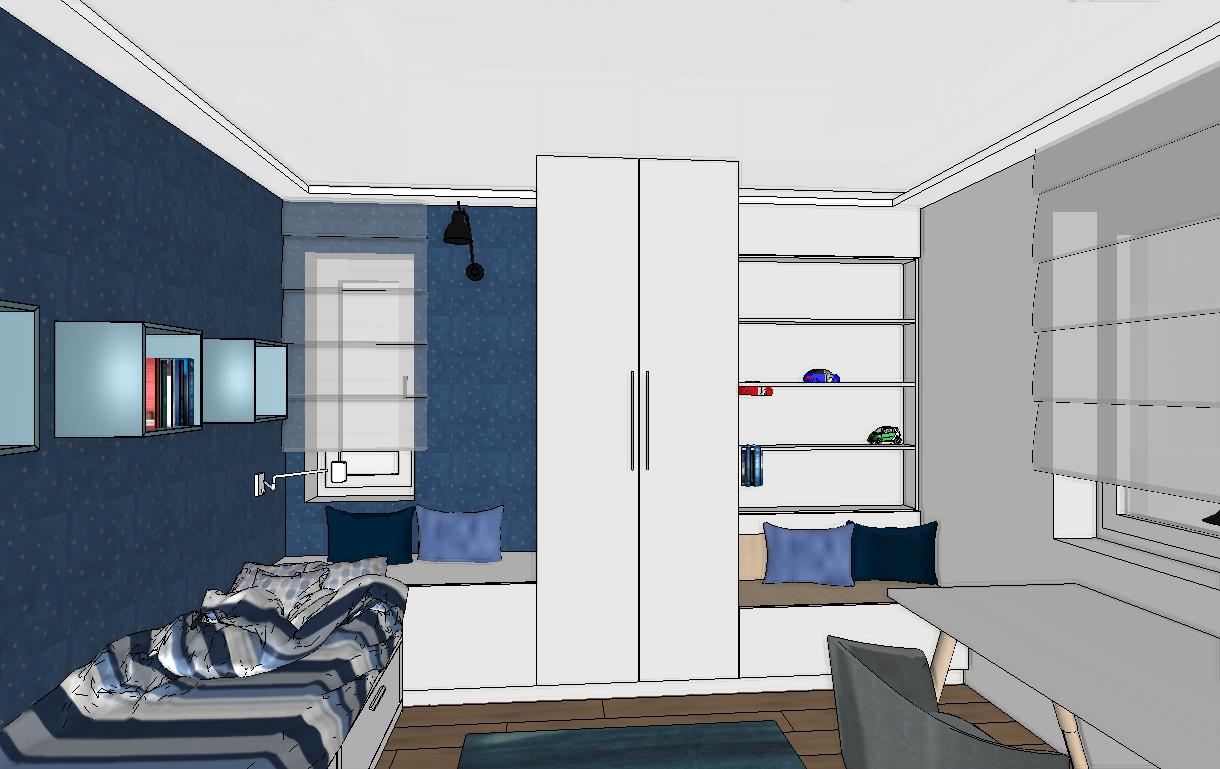 fiúszoba szekrény ágy kék fehér