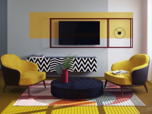 sárga és fekete nappali bútorok